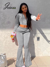 Load image into Gallery viewer, Sexy Two Piece Set Women Long Sleeve Zipper Cropped Hoodie Flare Pants