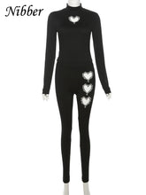 Load image into Gallery viewer, Two Piece Set Women Casual Love Shaped Diamond O-Neck Top + Pencil Leggings Outfit Suit
