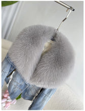 Load image into Gallery viewer, Women Winter New Fox Fur Collar Denim Down Jacket Short Casual White Goose