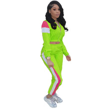 Load image into Gallery viewer, Women Colorful Patchwork Zipper Up Jackets Pencil Pants Suits