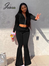 Load image into Gallery viewer, Sexy Two Piece Set Women Long Sleeve Zipper Cropped Hoodie Flare Pants