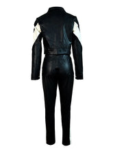 Load image into Gallery viewer, Women Color Patchwork Leather Two Piece Set Turn Down Collar Long Sleeve Single Breasted Jacket