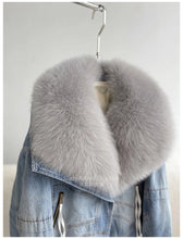 Load image into Gallery viewer, Women Winter New Fox Fur Collar Denim Down Jacket Short Casual White Goose