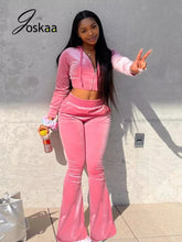 Load image into Gallery viewer, Sexy Two Piece Set Women Long Sleeve Zipper Cropped Hoodie Flare Pants