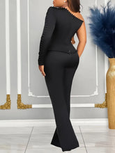 Load image into Gallery viewer, White 2 Piece Sets Women Outfits Autumn Slanted Shoulder Nail Bead Top Pants