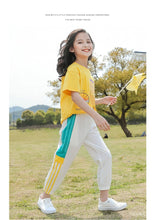 Load image into Gallery viewer, Girls Summer Short Sleeve Shirts+Full Length Pants 2pcs Sets