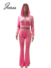 Load image into Gallery viewer, Sexy Two Piece Set Women Long Sleeve Zipper Cropped Hoodie Flare Pants
