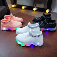 Load image into Gallery viewer, Kids Sneakers Children Baby Girls Boys Letter Mesh Led Luminous Socks Sport Run Sneakers Shoes Sapato Infantil Light Up Shoes - nevaehshalo