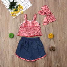 Load image into Gallery viewer, Children girls clothes Summer Girl Outfits teenage girls clothing Crop Top Denim Shorts Headband - nevaehshalo