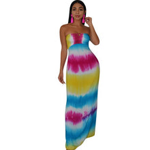 Load image into Gallery viewer, Women Strapless Tie Dye Stripe Print Lace Up Hollow Out Back Maxi Dress