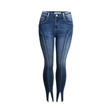 Load image into Gallery viewer, Jeans New Style Mid-Waist Elastic Split Hem Trendy High Quality Washed Nine-Point Jeans