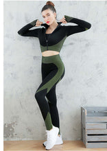 Load image into Gallery viewer, Women Seamless Breathable Fitness Suit Set Zipper Sweatshirt