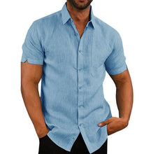 Load image into Gallery viewer, Short Sleeve Shirt Men Lapel Neck Button Pockets Solid Male Blouse Tops Men Brand Clothes - nevaehshalo