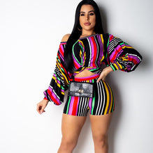 Load image into Gallery viewer, Plus Size 2 Two Piece Set Puff Sleeve Loose Crop Top and Biker Shorts
