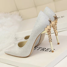 Load image into Gallery viewer, Metal Heel Flower High Shoes Silk Elegant Pumps Women Heels Shoes - nevaehshalo