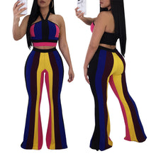 Load image into Gallery viewer, Sexy Rainbow Wide Leg Pants Set Sling Short Top Two Piece Set Summer Clothes Women's Suit - nevaehshalo