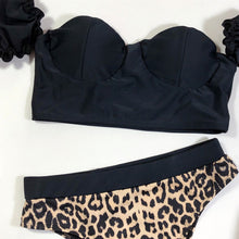 Load image into Gallery viewer, Swimwear Women Leopard Print Splice Bikini Push-Up Pad Swimwear Black Sexy - nevaehshalo