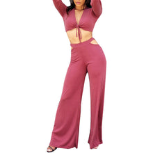 Load image into Gallery viewer, Sexy Lace Up Long Sleeved Top High Waisted Flared Pants - nevaehshalo