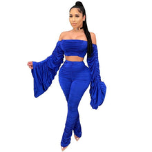 Load image into Gallery viewer, Spring Summer Two Piece Set Women Solid One Shoulder Shirring 2 Piece Sets Pant Suits Club Outfits Streetwear Wholesale Items - nevaehshalo