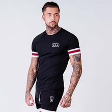 Load image into Gallery viewer, Men Cotton Short sleeve t shirt Fitness Slim Patchwork Black T-shirt Male Brand Gyms Tees Tops Summer Fashion Casual clothing - nevaehshalo