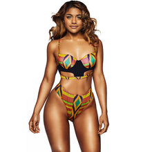 Load image into Gallery viewer, African Tribal Print Swimsuit Women High Waist Thong Bottoms 2 Pieces - nevaehshalo
