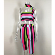 Load image into Gallery viewer, Striped Sexy Two Piece Set Top and Pants (including Headscarf ) - nevaehshalo