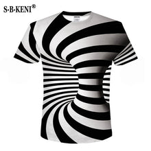 Load image into Gallery viewer, Print Short sleeved Tees Men Black And White Vertigo Hypnotic colorful Printing 3D T shirt - nevaehshalo
