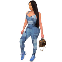 Load image into Gallery viewer, Spring And Summer Women's Clothing Fashion Suspenders Imitation Denim Printed Jumpsuit - nevaehshalo