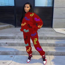 Load image into Gallery viewer, Two Piece Set Women Pink Letter Print Sport Casual Outfits - nevaehshalo