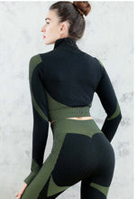 Load image into Gallery viewer, Women Seamless Breathable Fitness Suit Set Zipper Sweatshirt