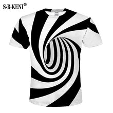 Load image into Gallery viewer, Print Short sleeved Tees Men Black And White Vertigo Hypnotic colorful Printing 3D T shirt - nevaehshalo