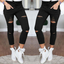 Load image into Gallery viewer, Skinny Jeans Women Denim Pants Holes Destroyed Knee Pencil Pants Casual Trousers Black White Stretch Ripped Jeans - nevaehshalo