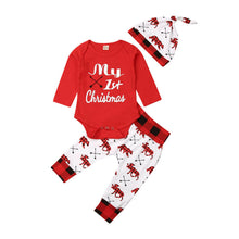Load image into Gallery viewer, Lovely Baby Boy Girl My First Christmas Letter Romper Kids T-Shirts Pant Hat Outfits