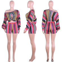 Load image into Gallery viewer, Plus Size 2 Two Piece Set Puff Sleeve Loose Crop Top and Biker Shorts