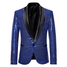 Load image into Gallery viewer, Black Sequin One Button Shawl Collar Suit Jacket Men Bling Glitter Nightclub Prom DJ Blazer Jacket Men Stage Clothes for Singers - nevaehshalo