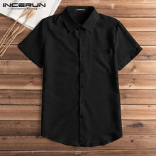 Load image into Gallery viewer, Short Sleeve Shirt Men Lapel Neck Button Pockets Solid Male Blouse Tops Men Brand Clothes - nevaehshalo