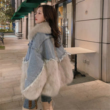 Load image into Gallery viewer, Winter New Denim Stitching Fur Coat