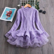 Load image into Gallery viewer, Winter Knitted Chiffon Girl Dress Christmas Party Long Sleeve Children Clothes Kids Dresses For Girls New Year Clothing - nevaehshalo