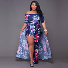 Load image into Gallery viewer, Woman Sexy playsuit Off Shoulder Floral Party Short Sleeve High Split rompers jumpsuit - nevaehshalo