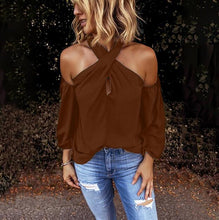 Load image into Gallery viewer, Fashion Solid Color Halter Neck Strapless T-Shirt Casual Sexy Long Sleeve - nevaehshalo