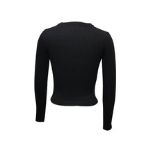 Load image into Gallery viewer, Women New Black Round Neck Long Sleeve Zipper Chain Slim Top