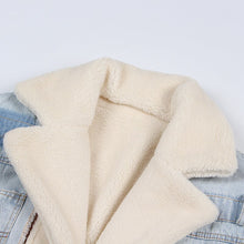 Load image into Gallery viewer, Plush thick denim stitching faux lamb wool lapel cotton jacket ladies jacket - nevaehshalo