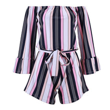 Load image into Gallery viewer, Women Jumpsuit Summer Fashion Womens Butterfly Sleeve Off Shoulder Bandage Stripe Jumpsuit - nevaehshalo