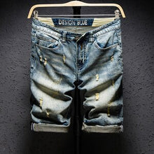 Load image into Gallery viewer, Summer Fashion Brand Design Blue Men Streetwear Ripped Bermuda Jeans Short - nevaehshalo