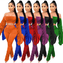 Load image into Gallery viewer, Spring Summer Two Piece Set Women Solid One Shoulder Shirring 2 Piece Sets Pant Suits Club Outfits Streetwear Wholesale Items - nevaehshalo