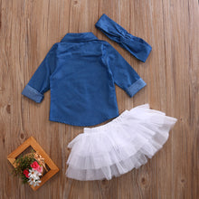 Load image into Gallery viewer, 0-5T Babies Girl Summer Clothing Set Baby Girls Denim Shirt Top +Tutu Skirts+Headband 3pcs Outfits Sets - nevaehshalo