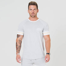 Load image into Gallery viewer, Men Cotton Short sleeve t shirt Fitness Slim Patchwork Black T-shirt Male Brand Gyms Tees Tops Summer Fashion Casual clothing - nevaehshalo