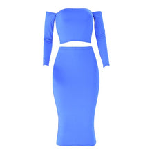 Load image into Gallery viewer, Women Two Pieces Set Off Shoulder Lace Up Back Long Sleeve Backless Top