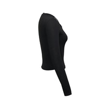 Load image into Gallery viewer, Women New Black Round Neck Long Sleeve Zipper Chain Slim Top