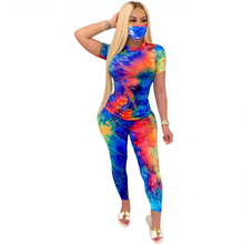 Load image into Gallery viewer, Tie-Dye Two Piece Set Women Summer Clothes Casual Sportswear 2 Piece Outfit for Women Sweat Suit Short Sleeve Top and Shorts Set include Mask - nevaehshalo